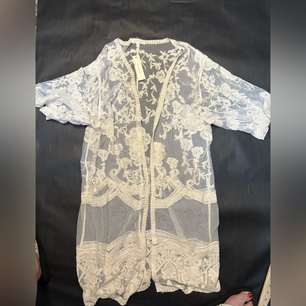 NWT Adiva Ivory Lace Open Kimono Cardigan, Women’s Size Medium - Picture 9 of 13